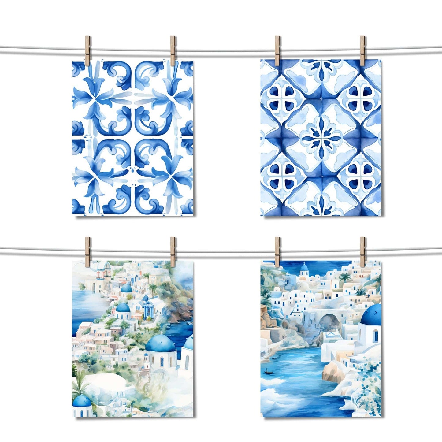 Watercolor Santorini Digital Papers