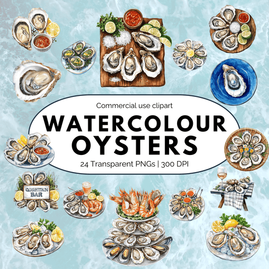 Watercolor Seafood Oysters Clipart – Ocean-Themed PNGs for Coastal Crafts & Design