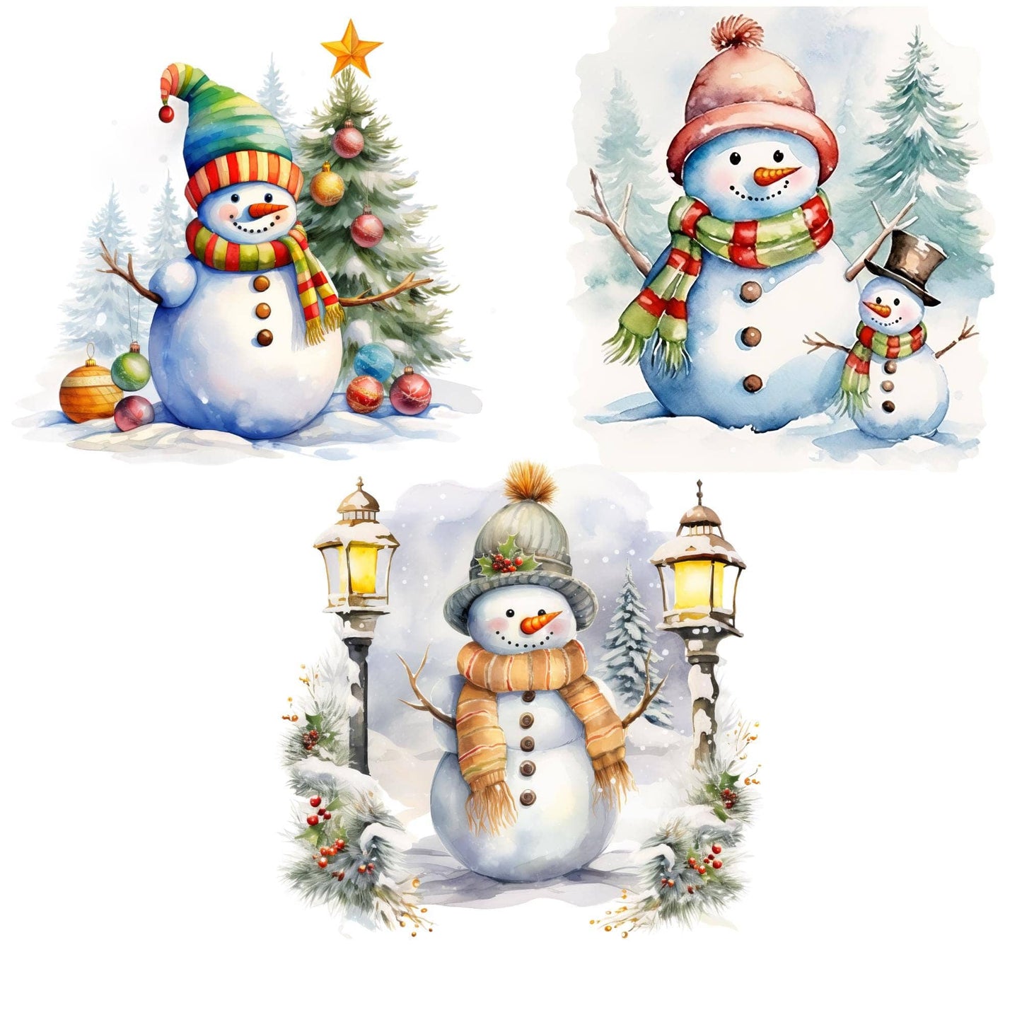 Watercolor Snowman Clipart