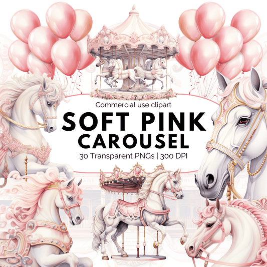 Watercolor Soft Pink Horse & Carousel