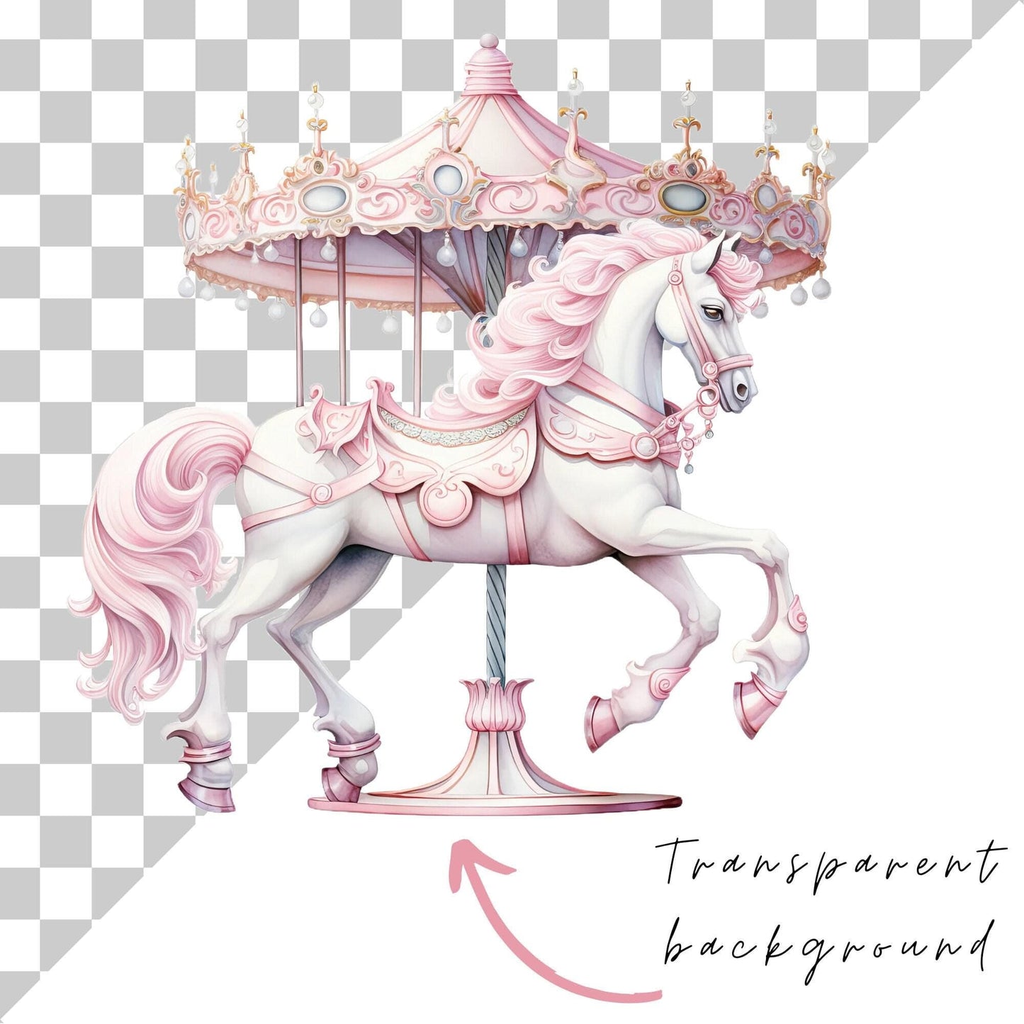 Watercolor Soft Pink Horse & Carousel