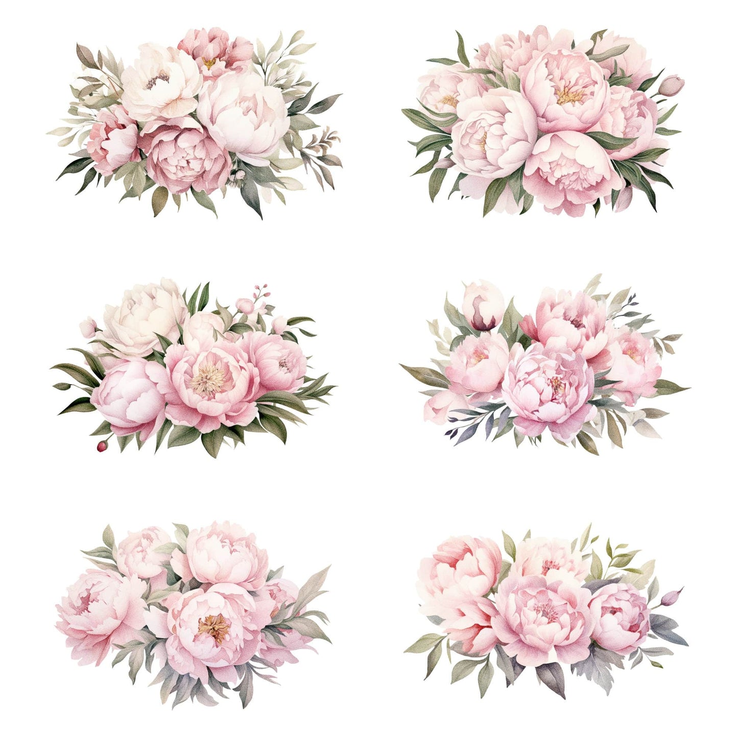 Watercolor Soft Pink Peony Floral Clipart