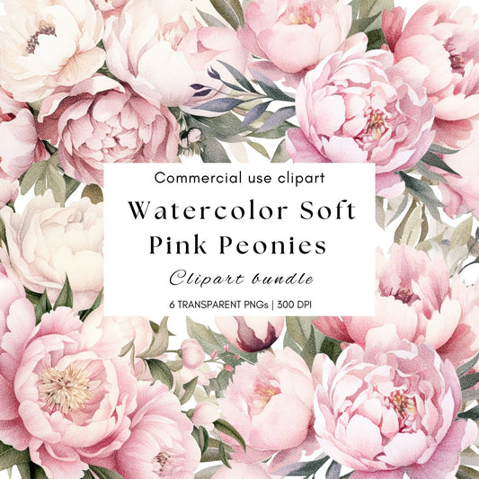 Watercolor Soft Pink Peony Floral Clipart