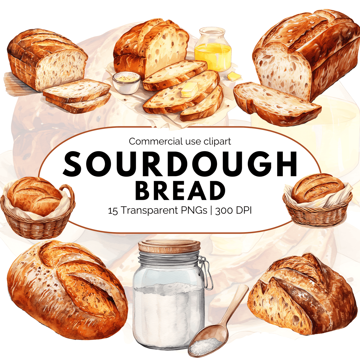 Watercolor Sourdough  bread Clipart