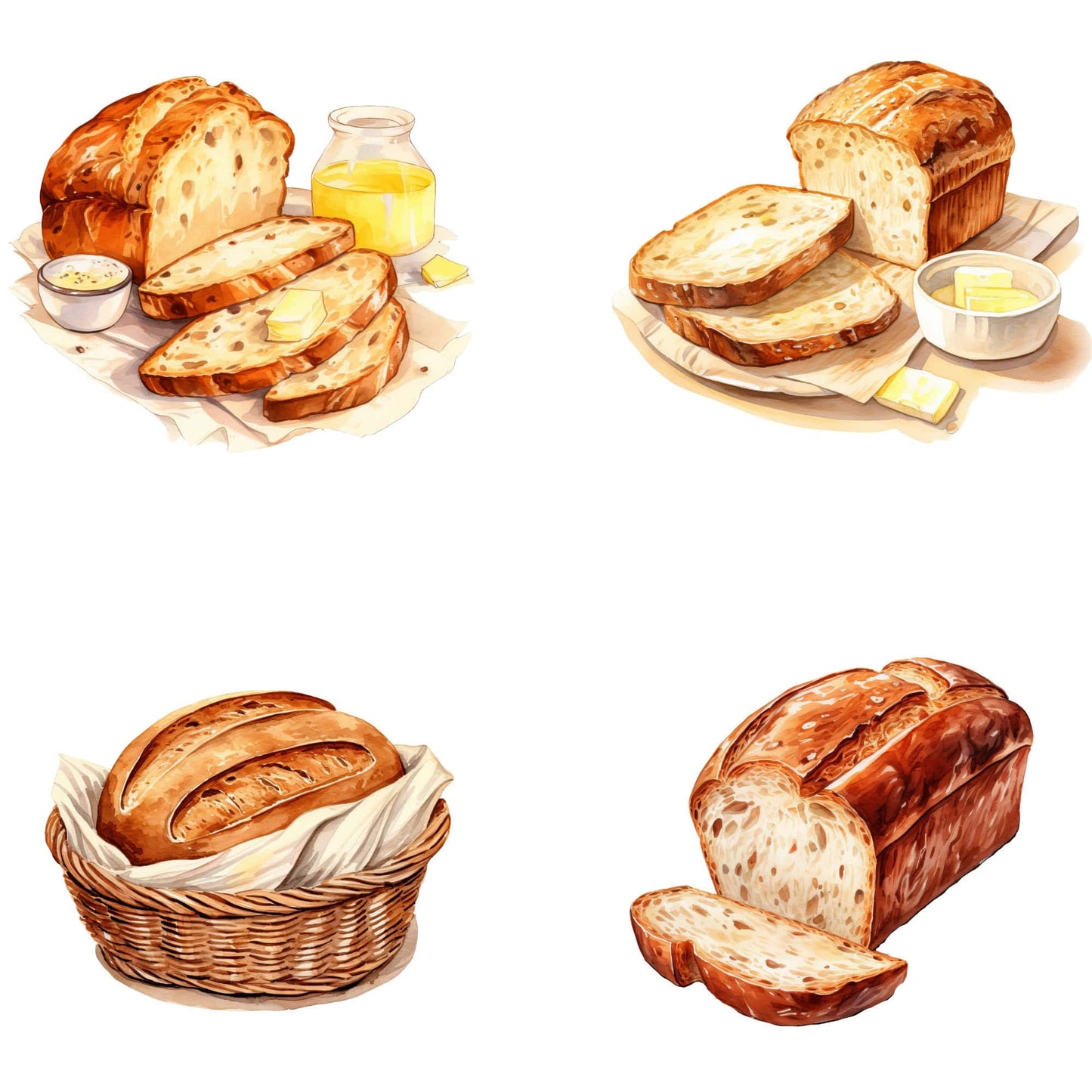 Watercolor Sourdough  bread Clipart