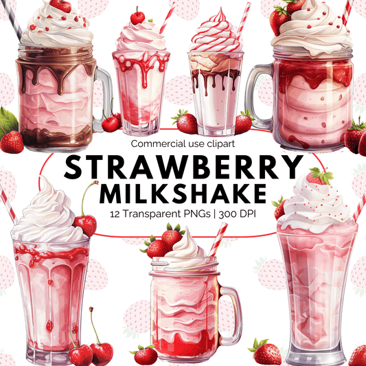 Watercolor Strawberry Milkshake Clipart