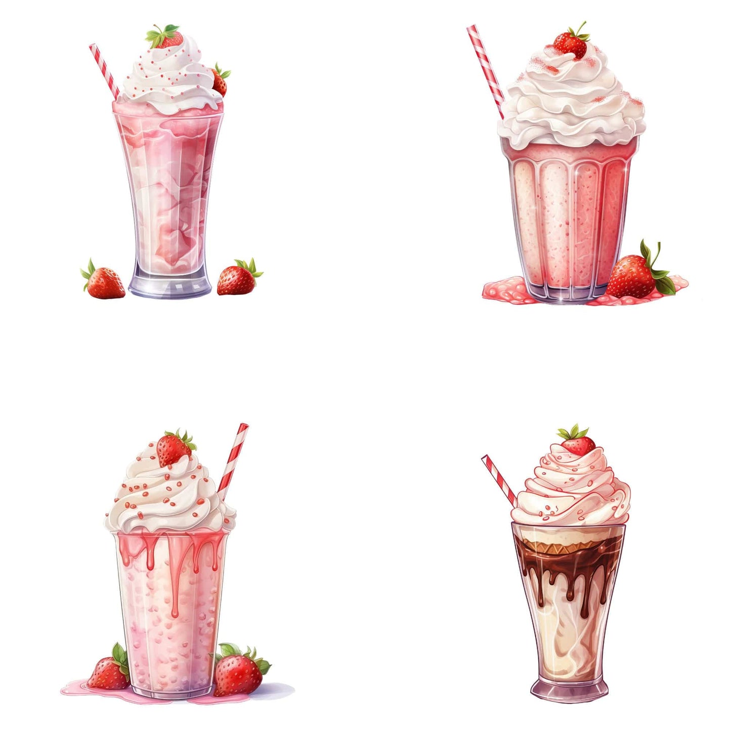 Watercolor Strawberry Milkshake Clipart