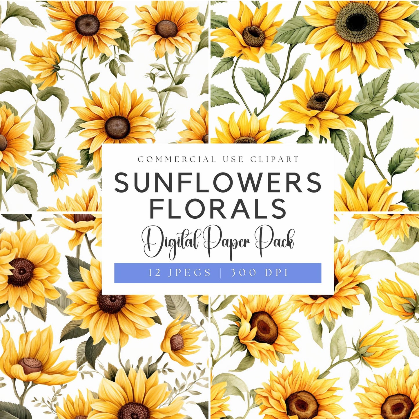 Watercolor Sunflower Digital Papers