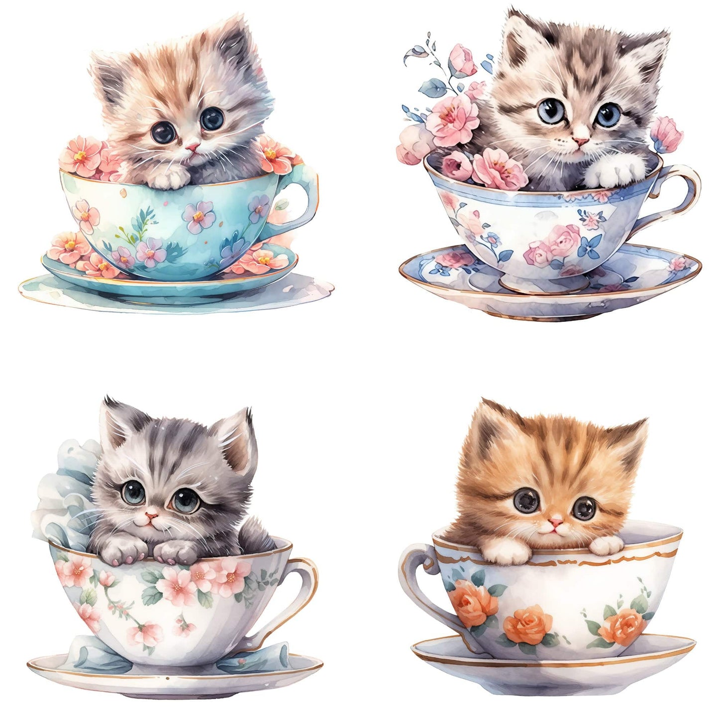 Watercolor Teacup Kitten Clipart