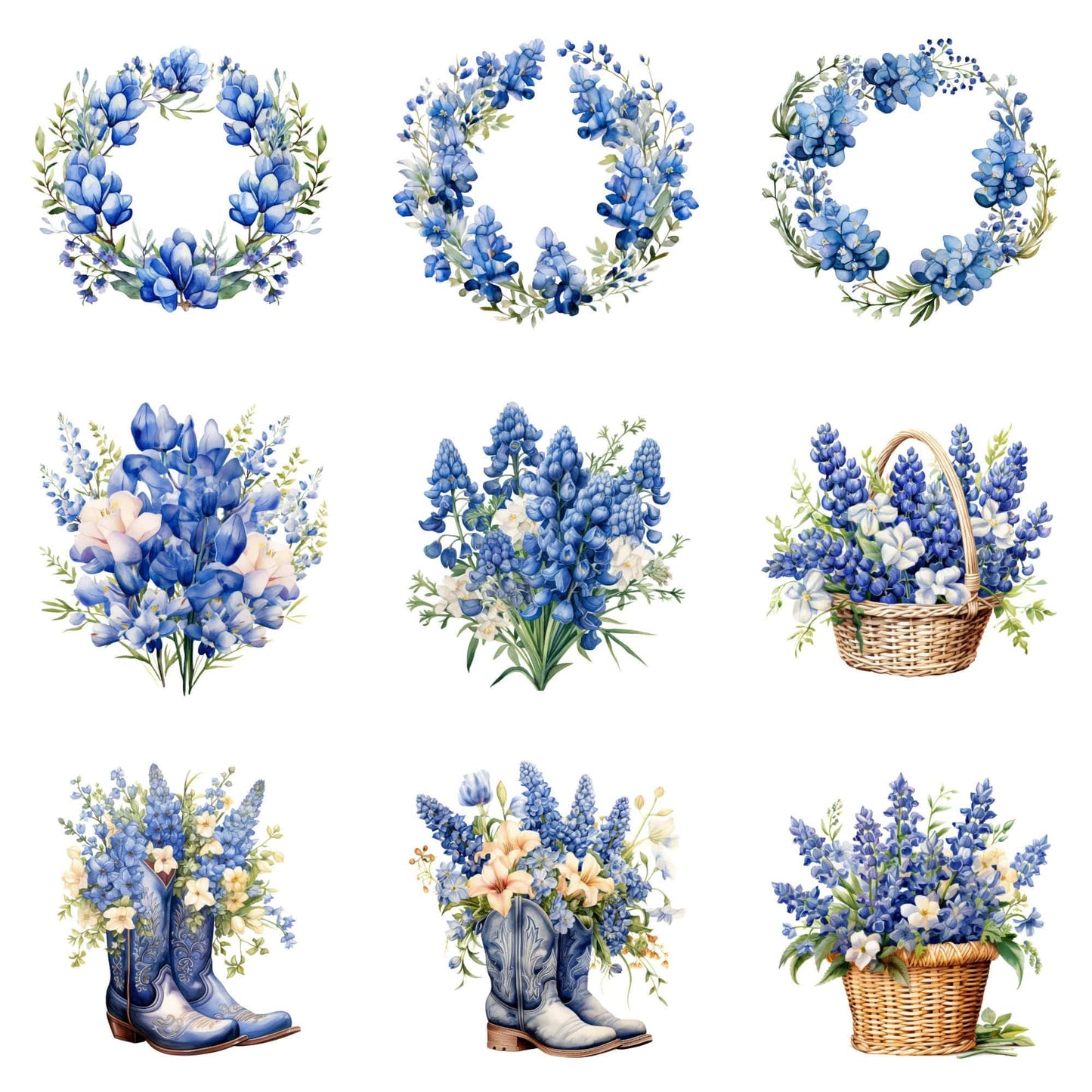 Watercolor Texas Bluebonnet floral Clipart