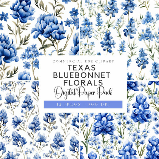 Watercolor Texas Bluebonnet floral Digital Papers