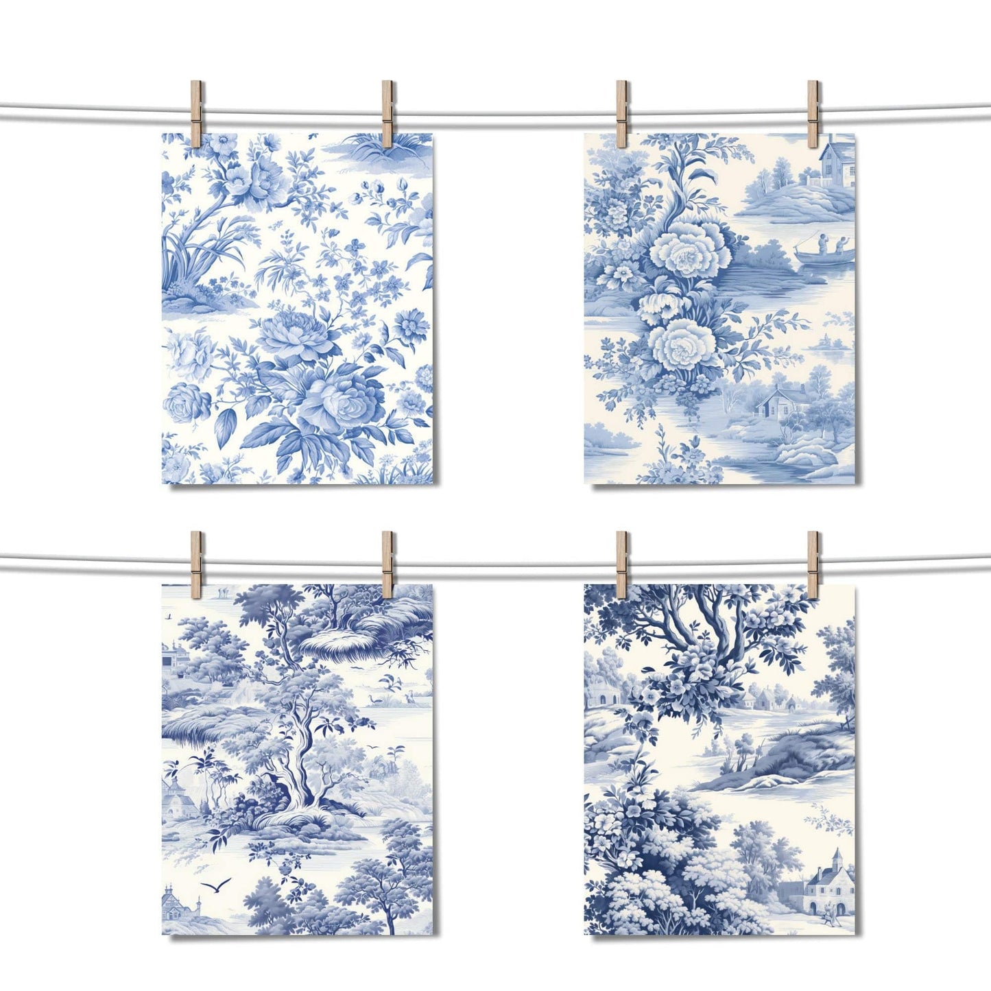 Watercolor Toile de Jouy Digital Papers