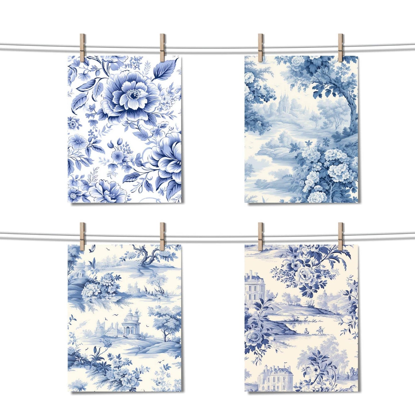 Watercolor Toile de Jouy Digital Papers