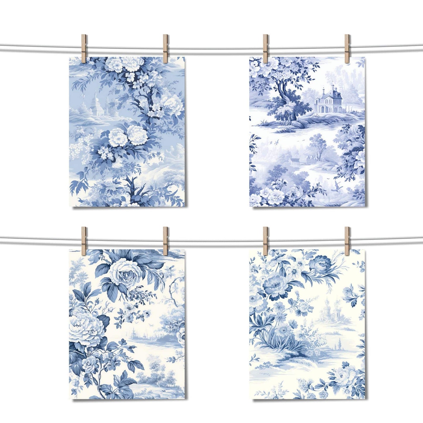 Watercolor Toile de Jouy Digital Papers