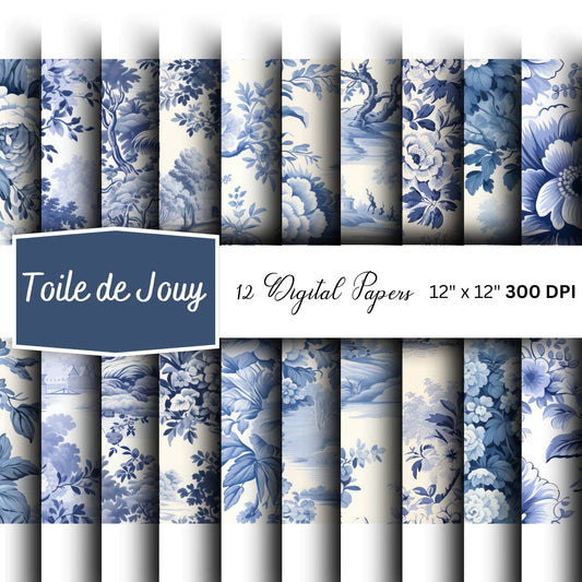Watercolor Toile de Jouy Digital Papers