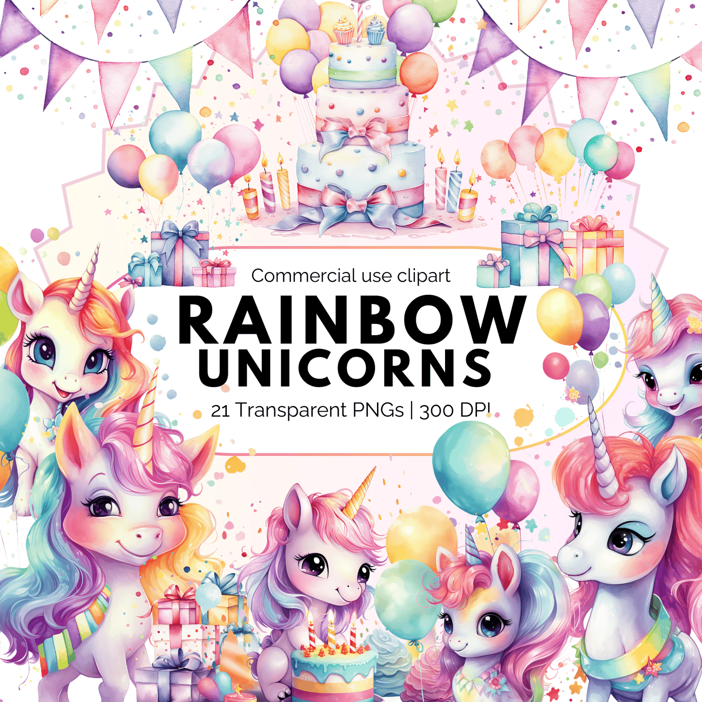 Watercolor Unicorn Clipart | Rainbow Clipart