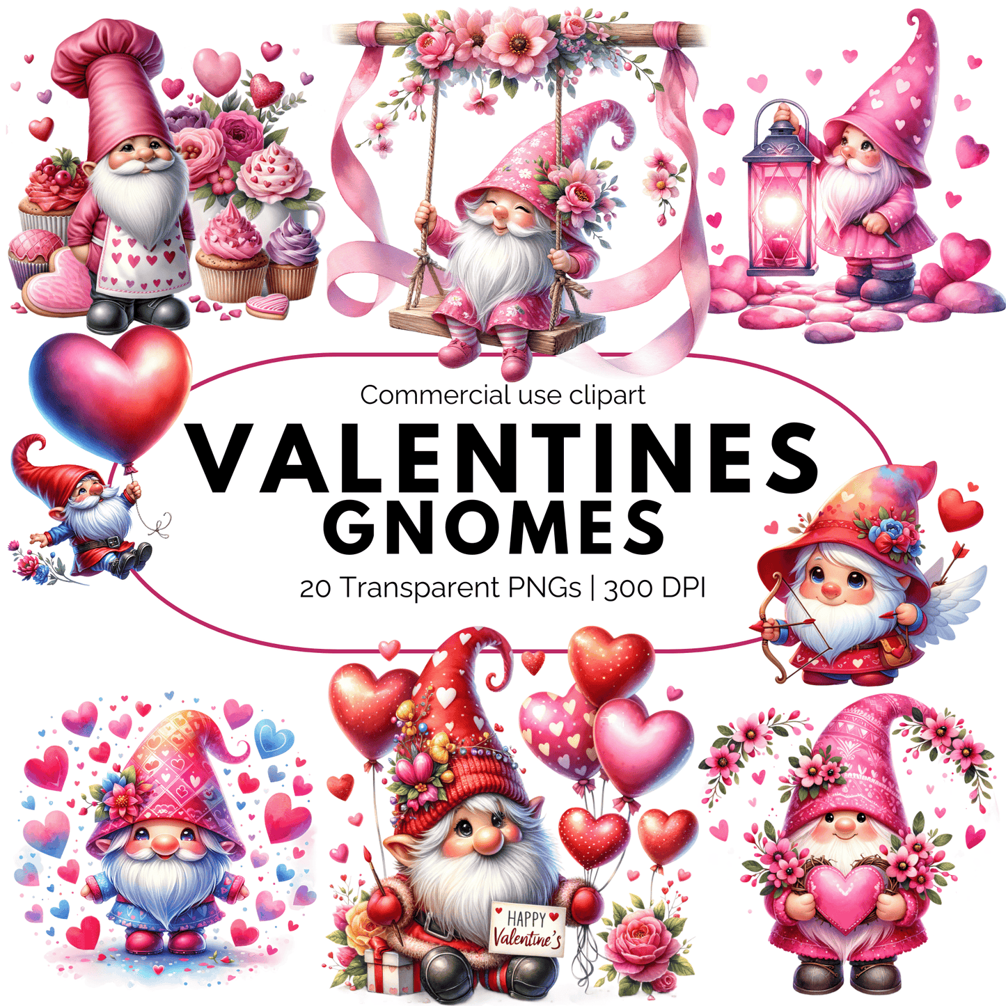 Watercolor Valentine's Gnome Clipart
