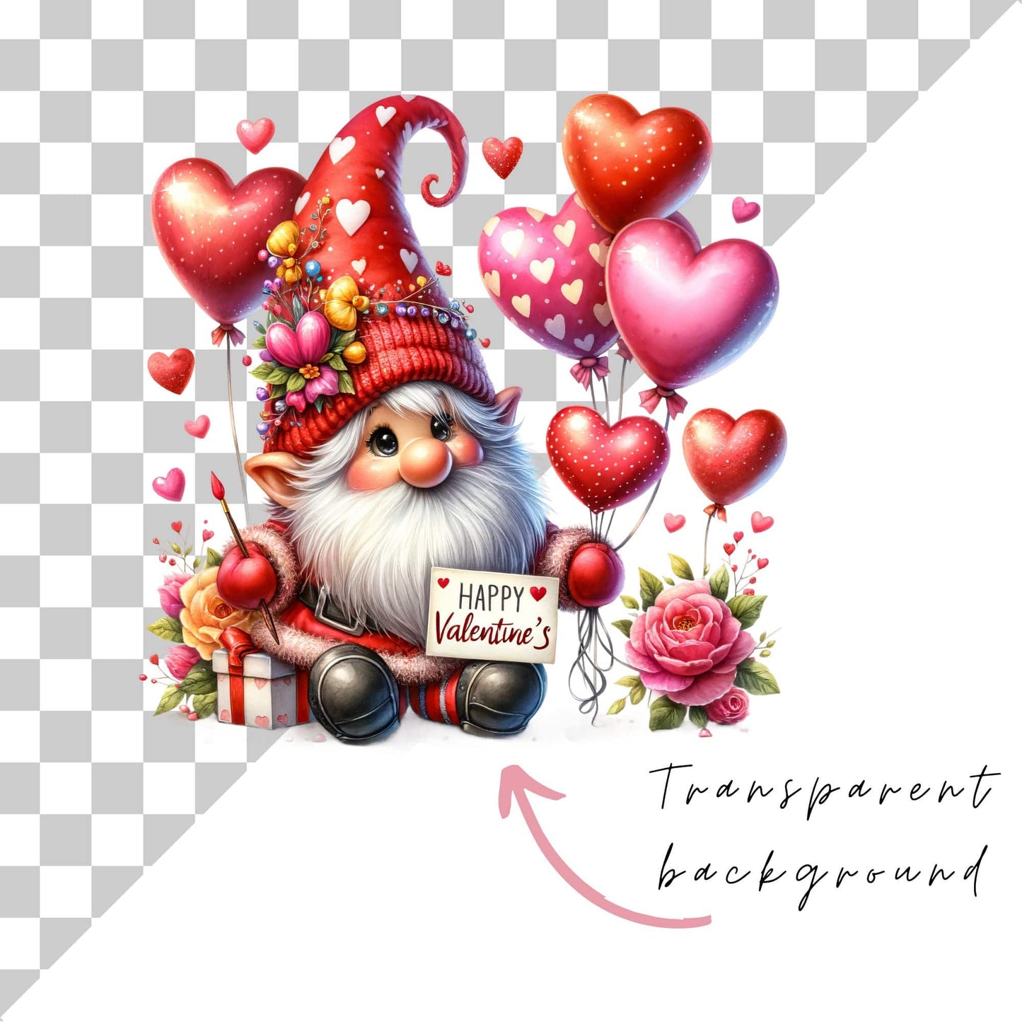 Watercolor Valentine's Gnome Clipart
