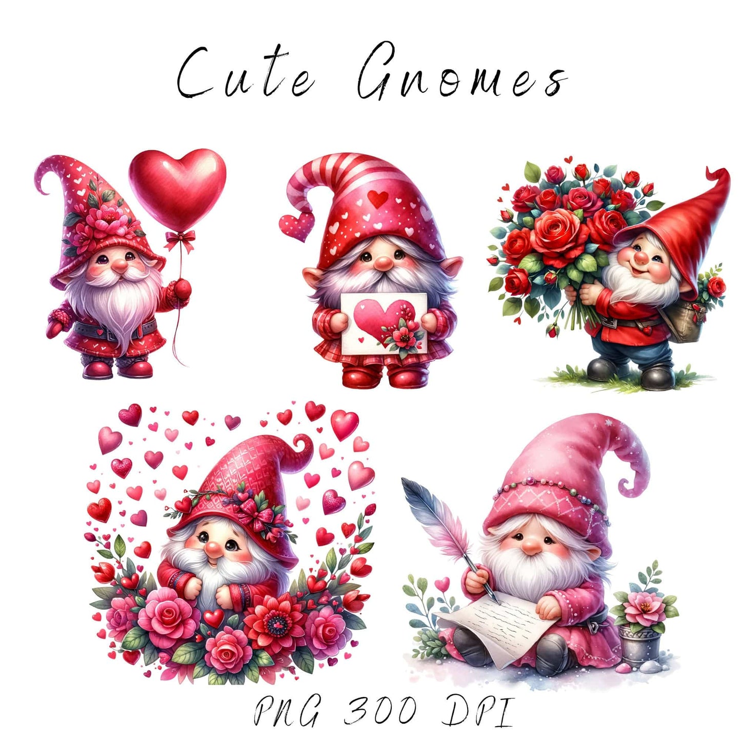 Watercolor Valentine's Gnome Clipart