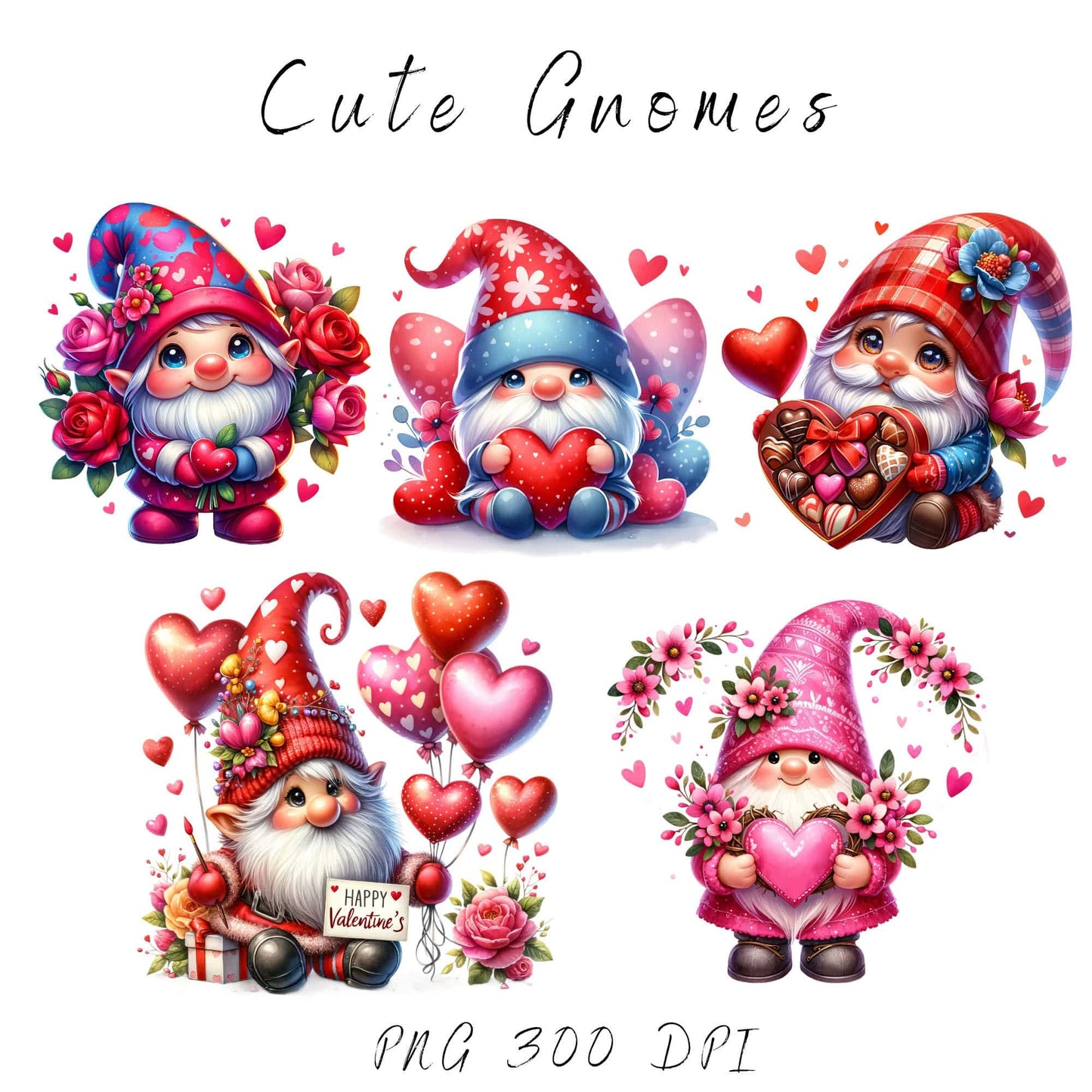 Watercolor Valentine's Gnome Clipart