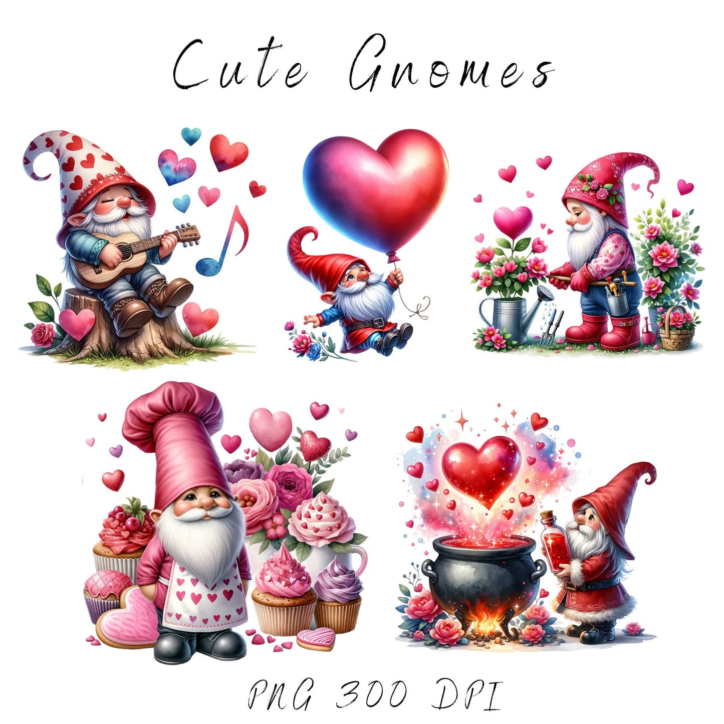 Watercolor Valentine's Gnome Clipart