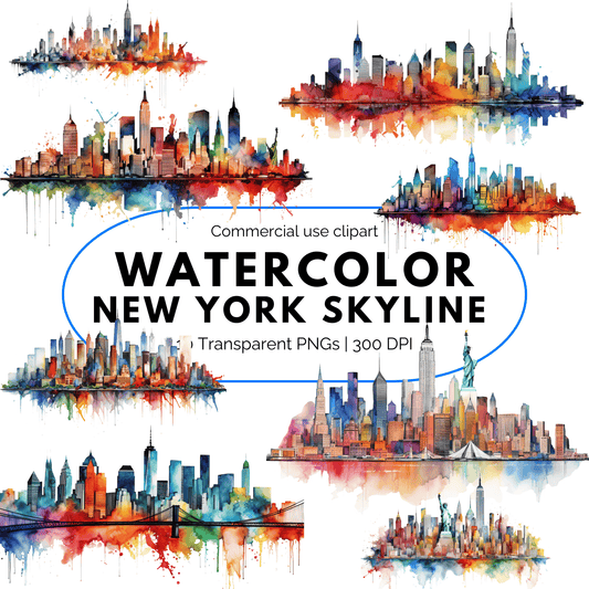 Watercolor Vibrant Abstract New York Skyline Clipart