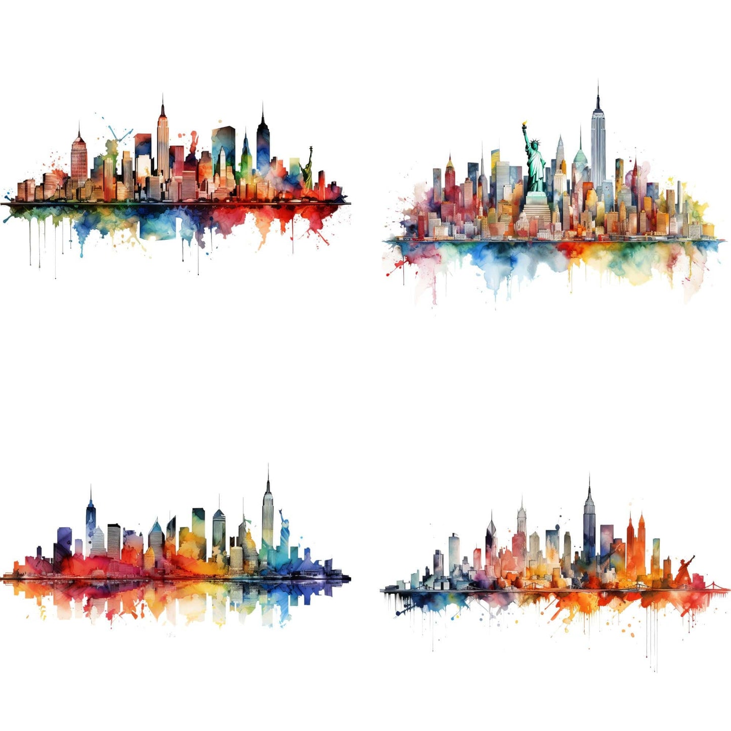 Watercolor Vibrant Abstract New York Skyline Clipart