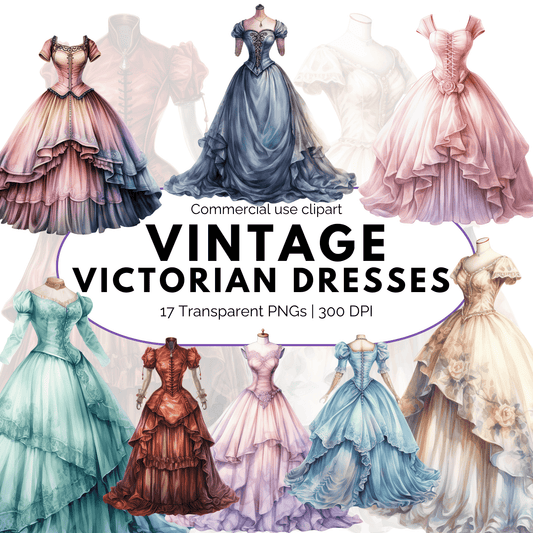 Watercolor Victorian Dress Clipart