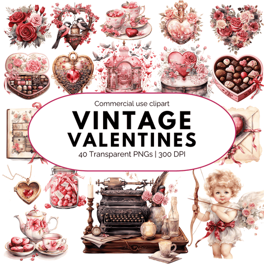 Watercolor Vintage Valentine's Clipart