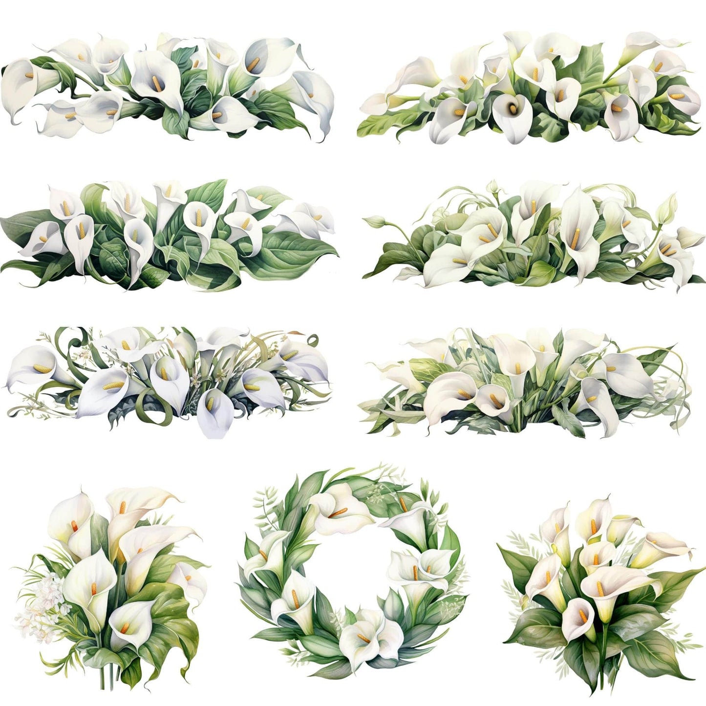 Watercolor White Calla Lily Clipart