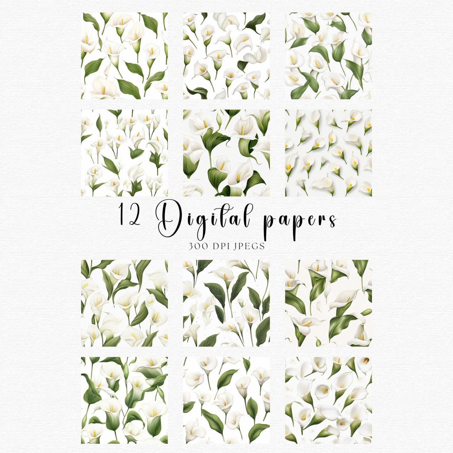 Watercolor White Calla Lily Digital Papers