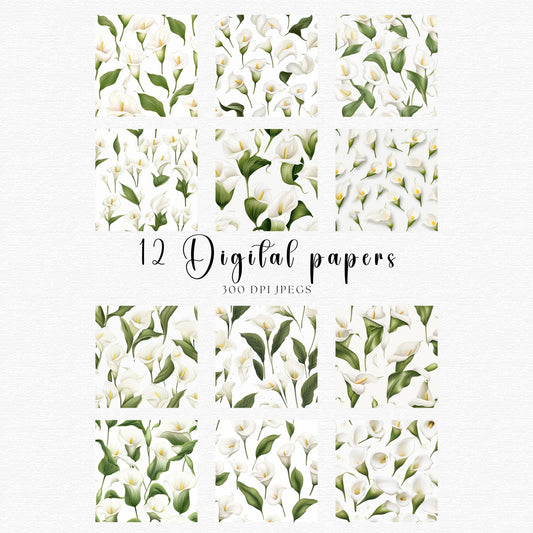 Watercolor White Calla Lily Digital Papers