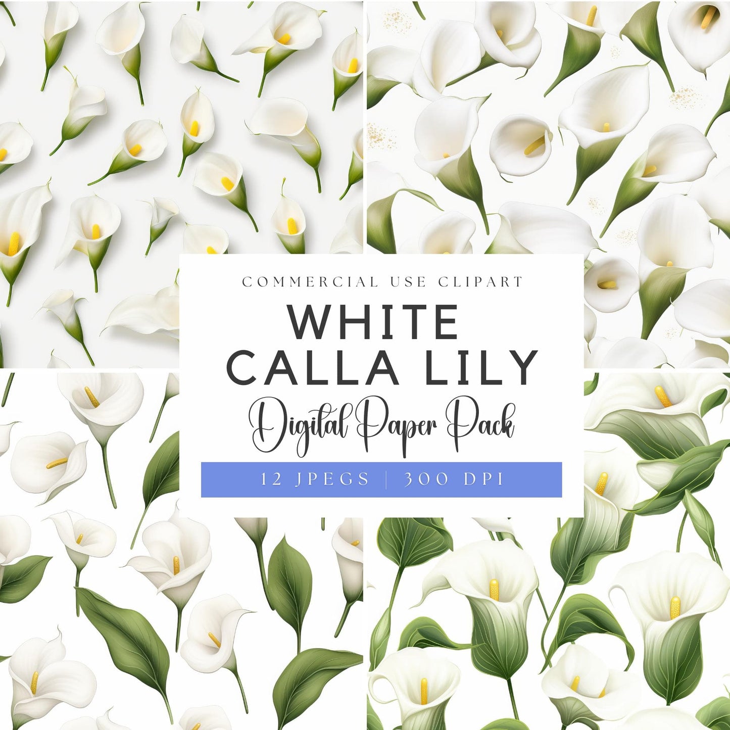 Watercolor White Calla Lily Digital Papers