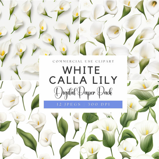 Watercolor White Calla Lily Digital Papers