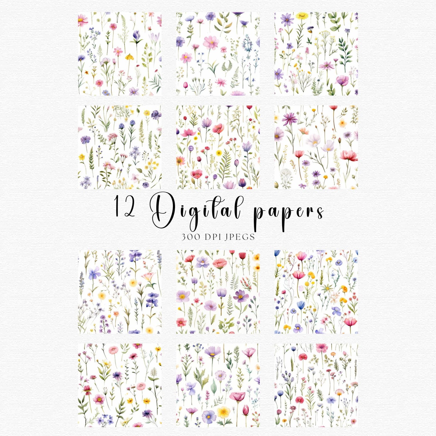 Watercolor Wildflower Digital Papers