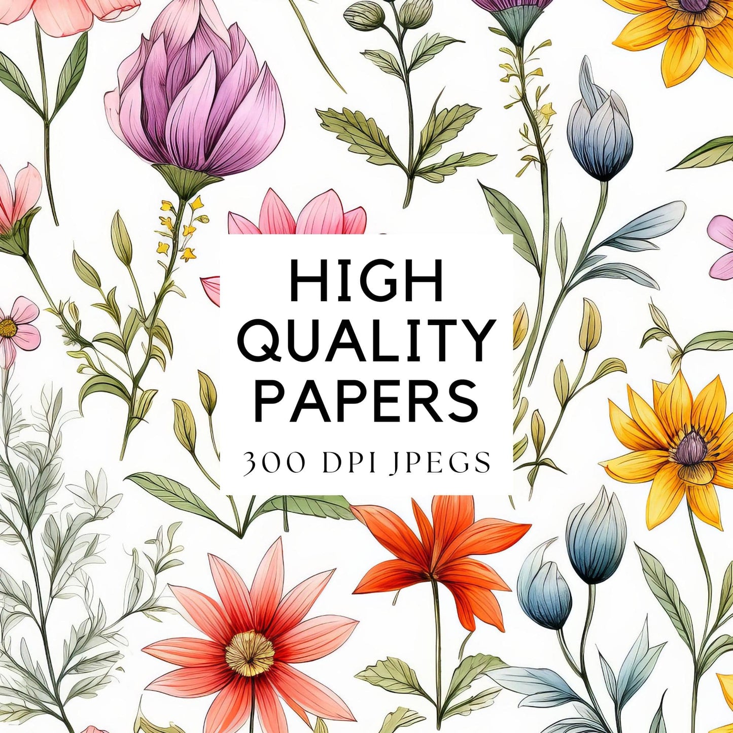 Watercolor Wildflowers Digital Paper