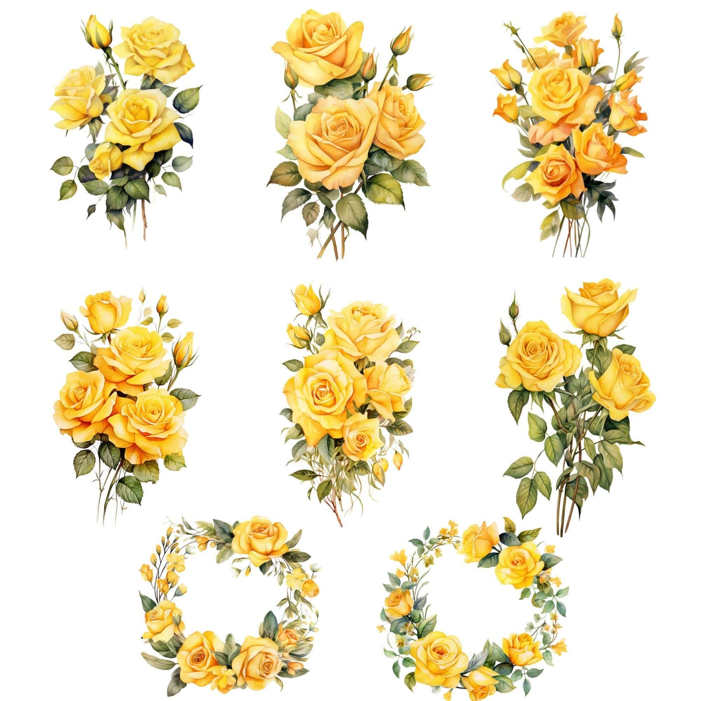 Watercolor Yellow Roses Clipart