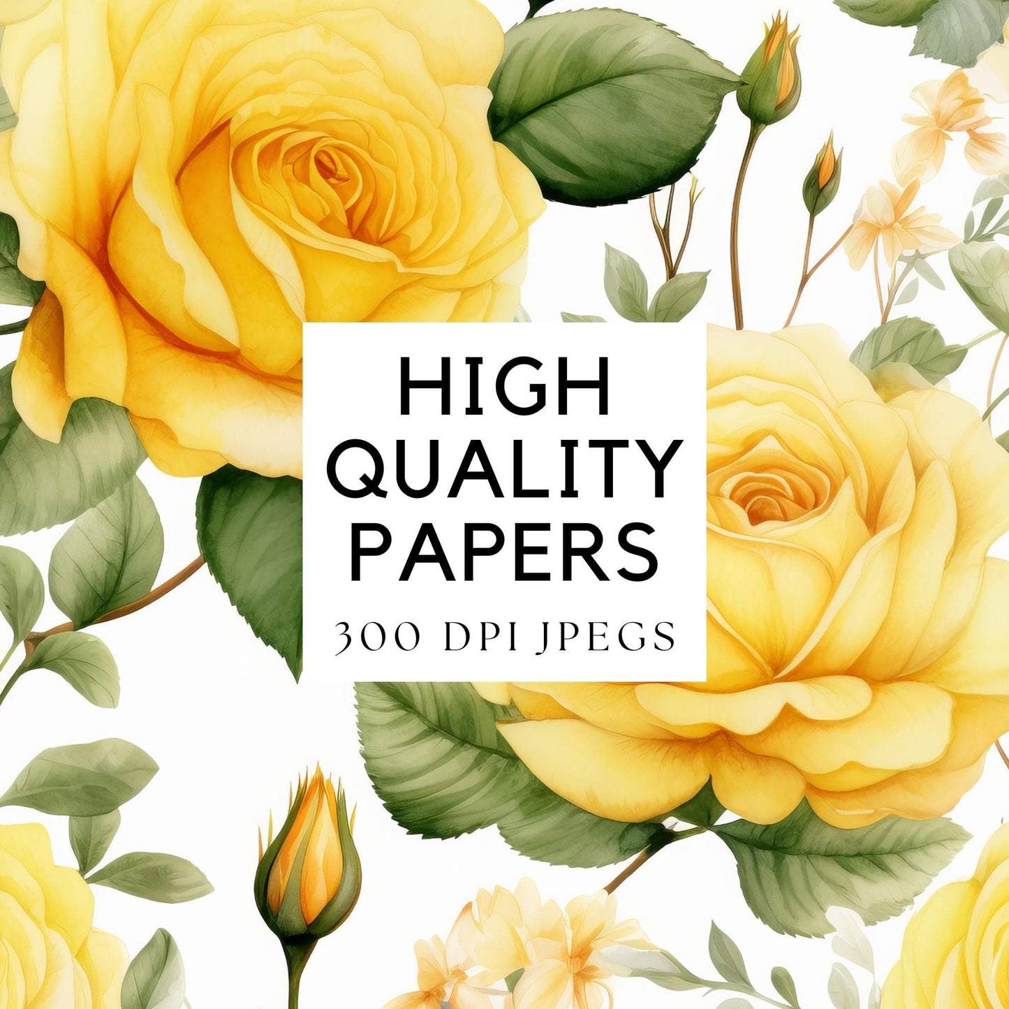 Watercolor Yellow Roses Digital Papers