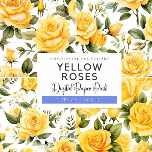 Watercolor Yellow Roses Digital Papers