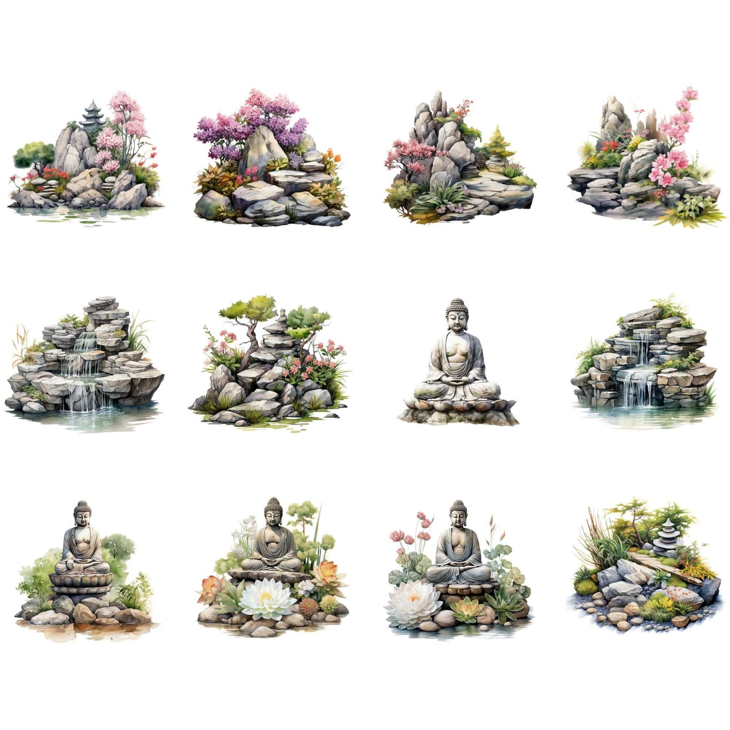 Watercolor Zen Garden Clipart