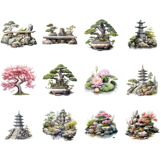 Watercolor Zen Garden Clipart