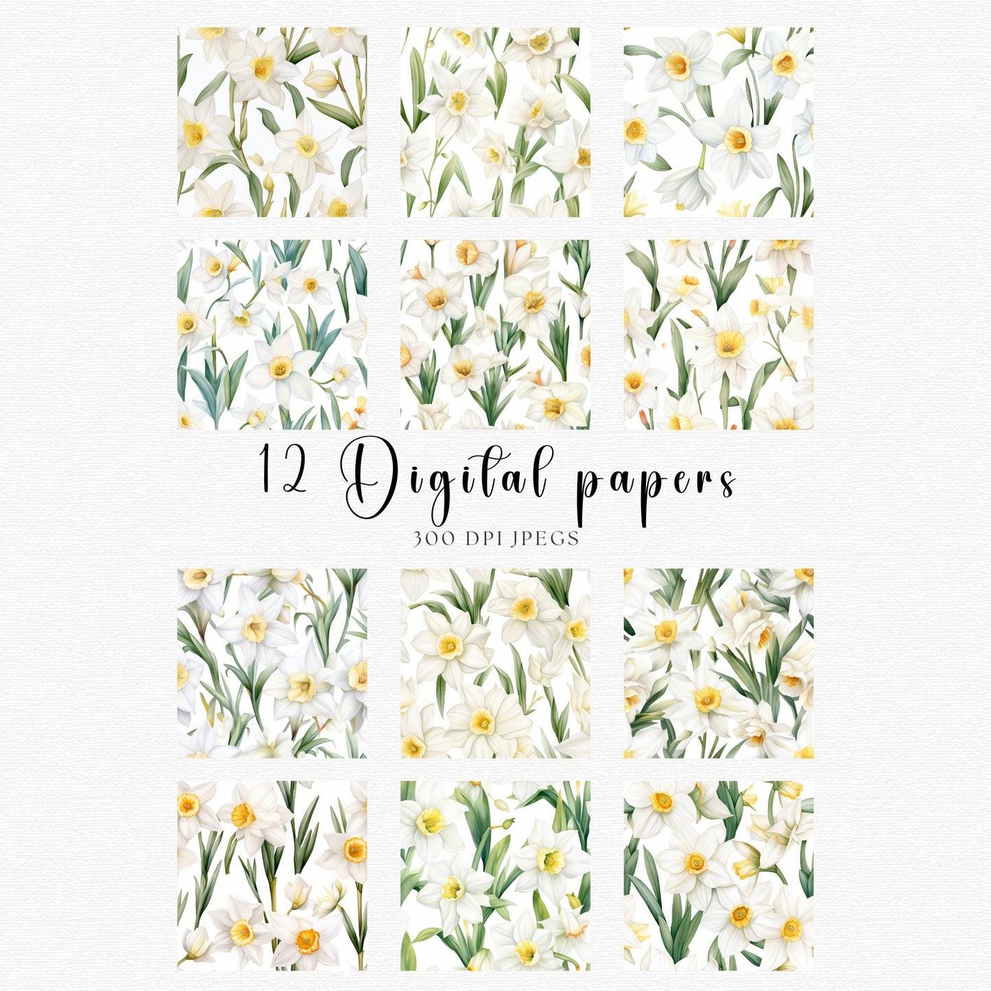 White Daffodil Seamless Pattern Digital Paper