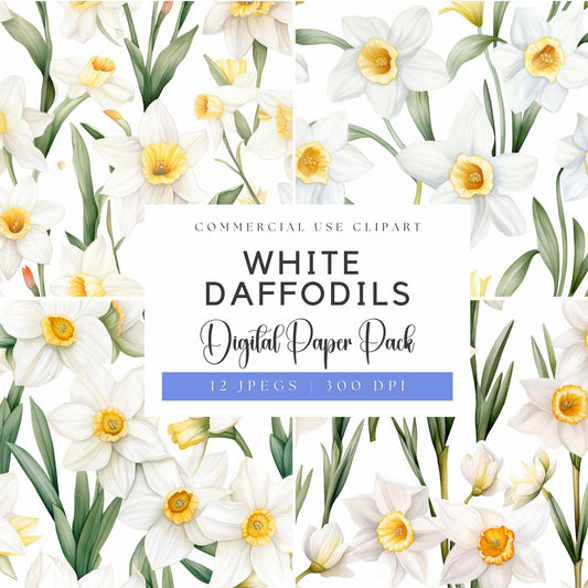 White Daffodil Seamless Pattern Digital Paper
