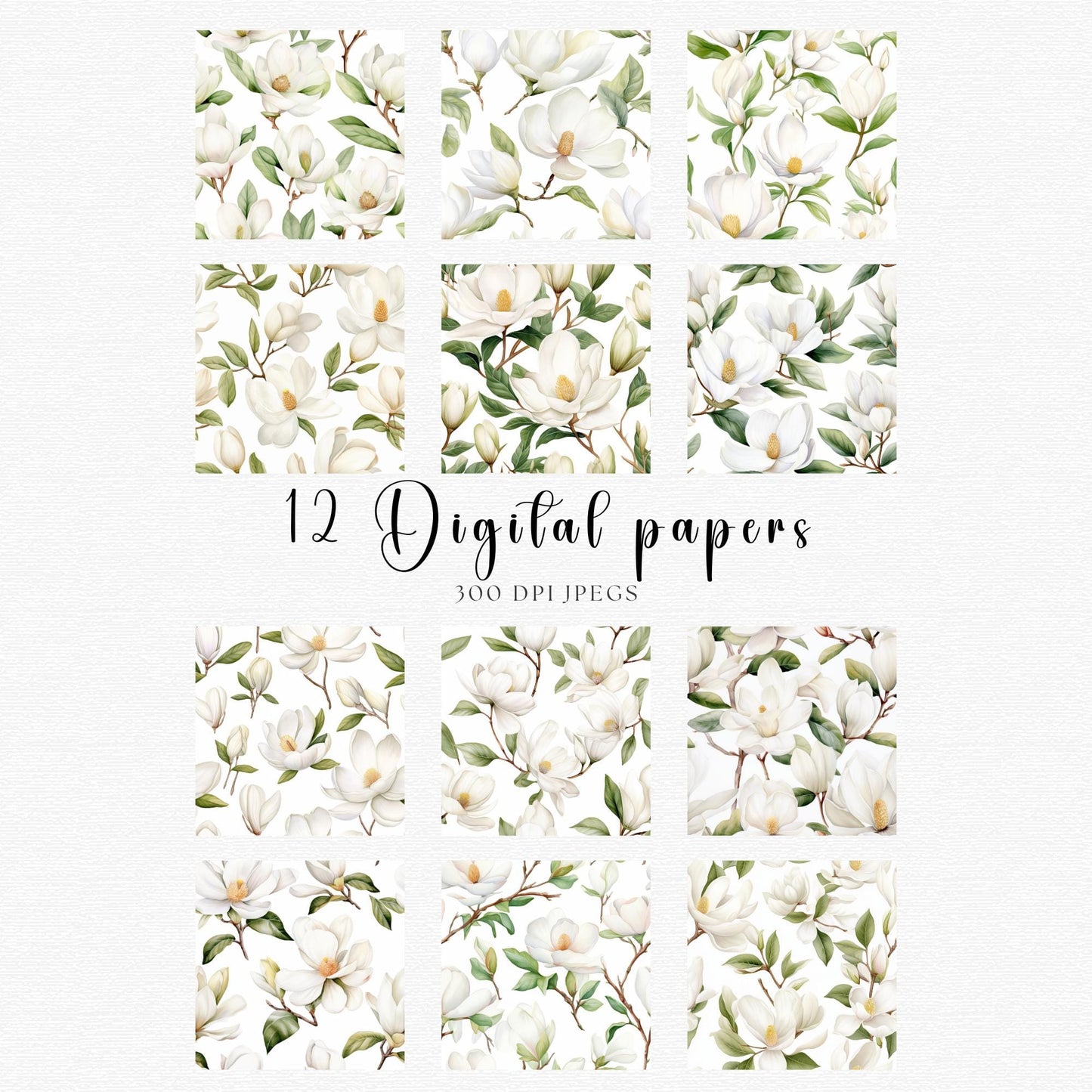 White Magnolias Seamless Pattern Digital Paper