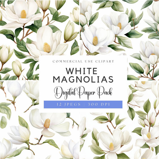 White Magnolias Seamless Pattern Digital Paper