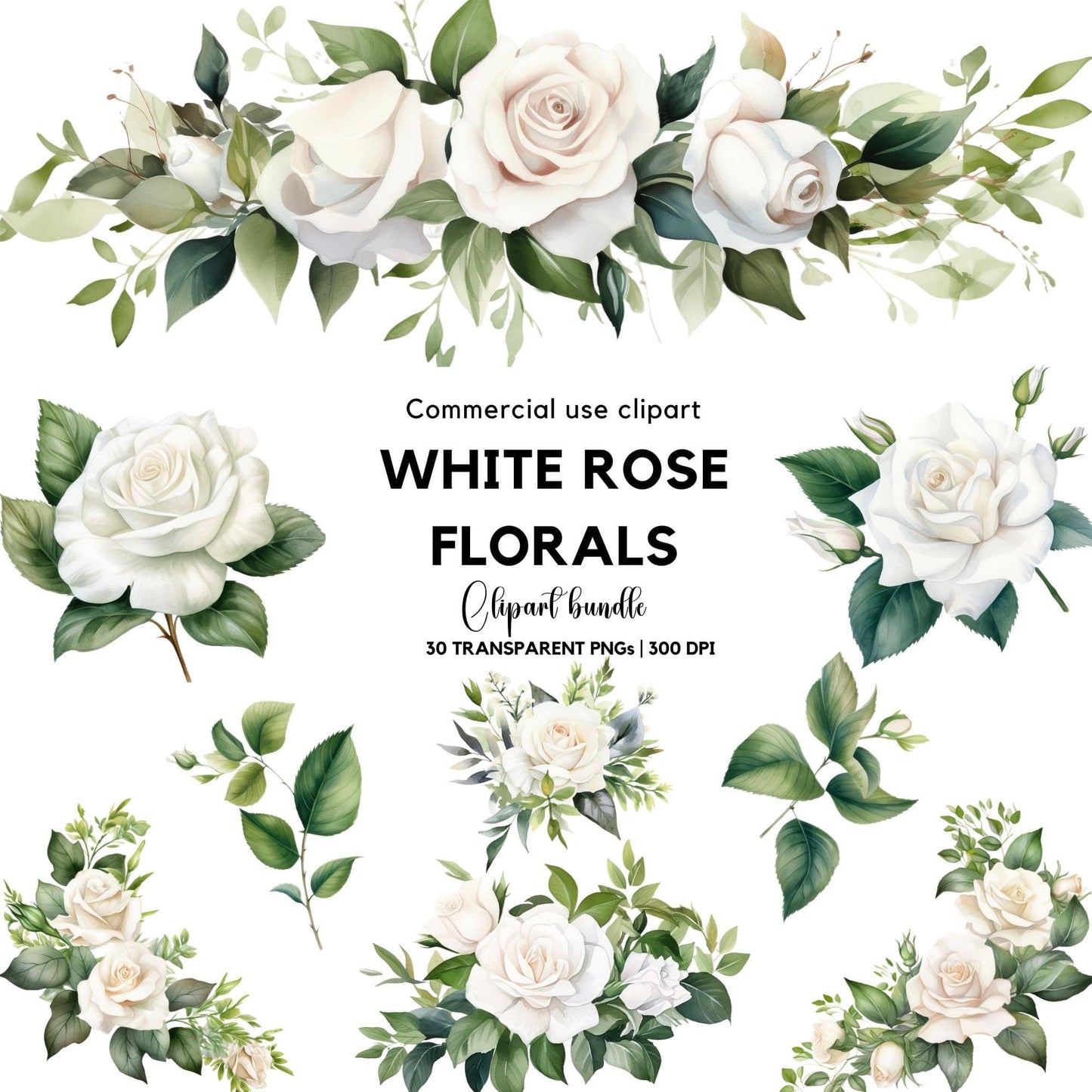 White Rose and Greenery Clipart
