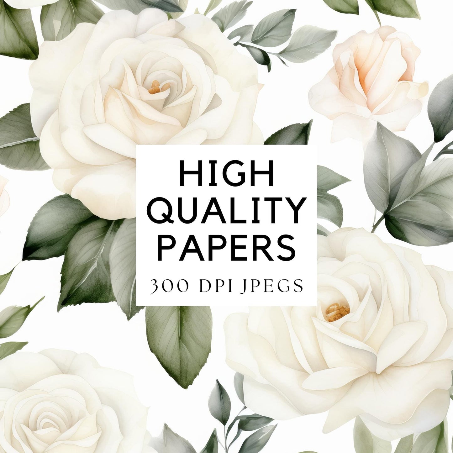 White Rose and Greenery Digital Papers