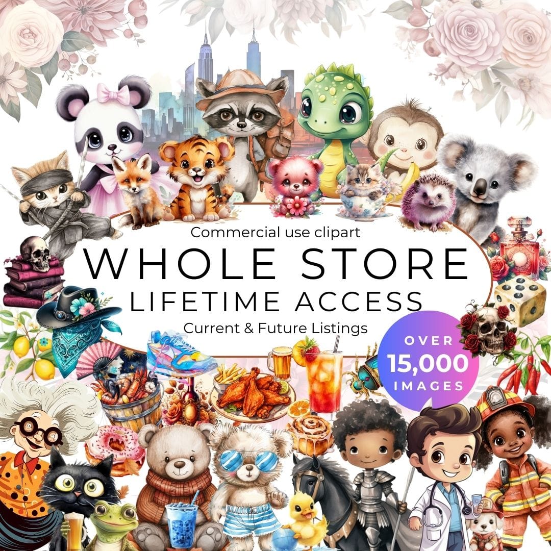 Whole Store Lifetime Clipart & Tumbler Wrap Pass – 15,000+ PNGs | Commercial Use