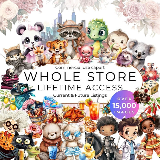 Whole Store Lifetime Clipart & Tumbler Wrap Pass – 15,000+ PNGs | Commercial Use