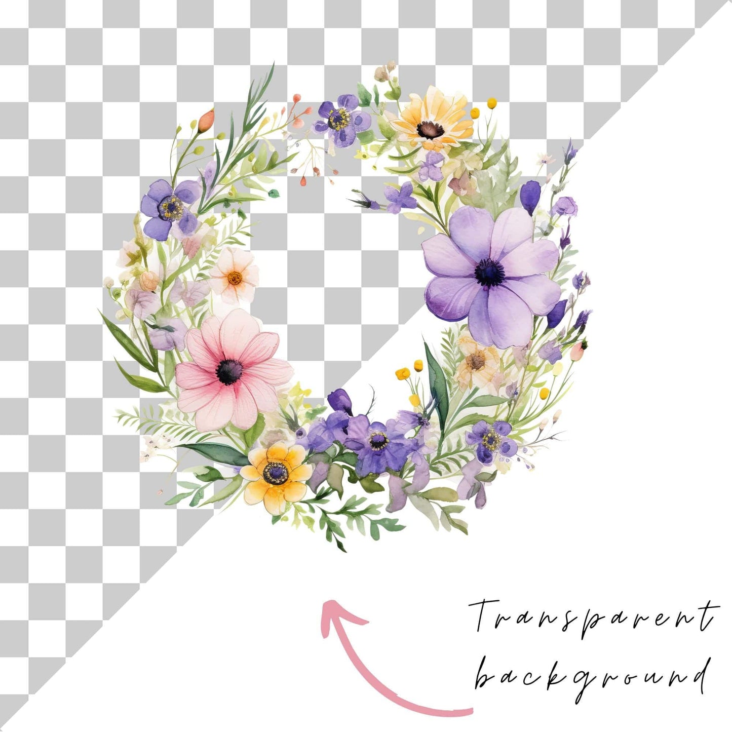 Wildflower Wreath Clipart Single